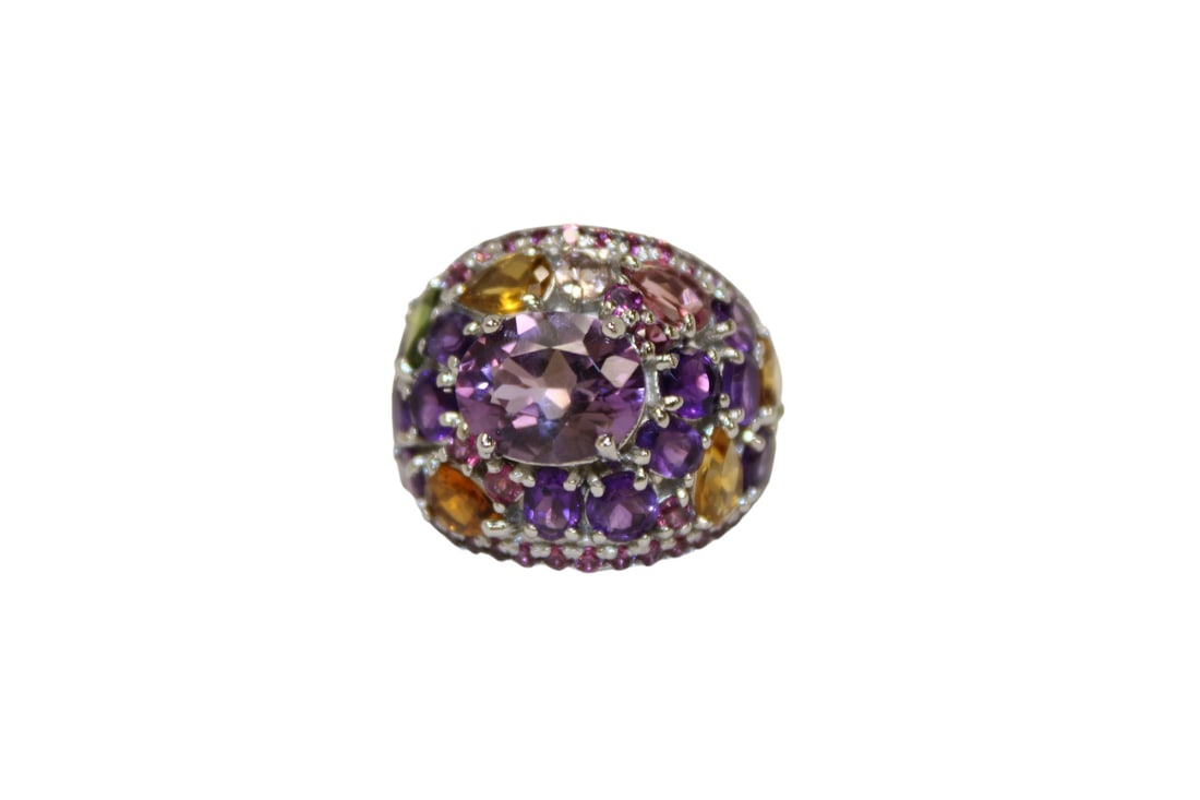 Natural amethyst, rhodolite garnet, tourmaline ring in 14k white gold over sterling silver size 8 (1 of 4)