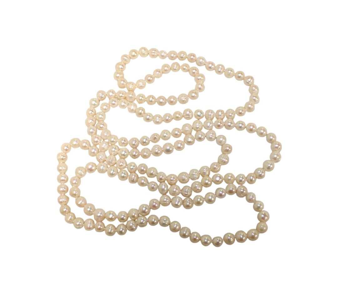 9.5 to 10.5mm cultured freshwater white pearl 64" endless strand necklace: 9.5 to 10.5mm cultured freshwater white pearl 64" endless strand necklace