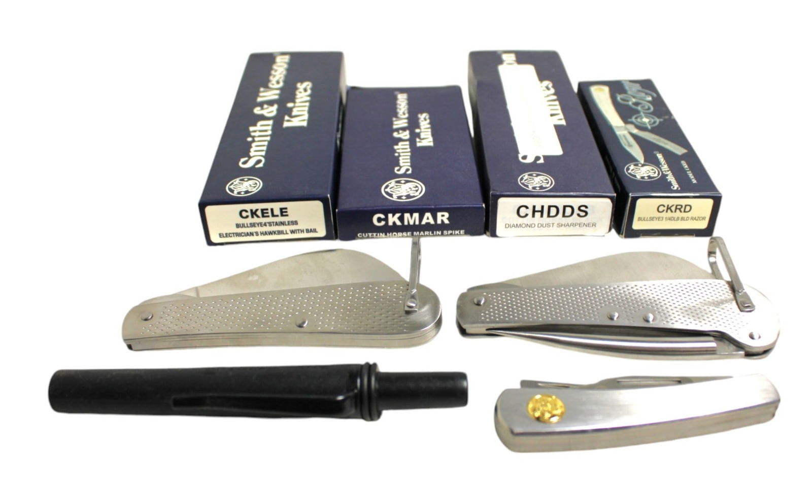 4 Smith & Wesson Knives, Sharpener CHDDS, Marlin Spike CKMAR, Electricians Knife CKELE, Razor  CKRD (1 of 9)