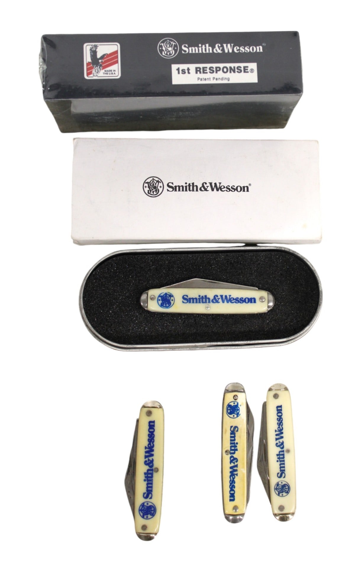 5 lot Smith & Wesson, Unopened 911 First Response Knife, 4 vintage pocket knives (1 of 2)