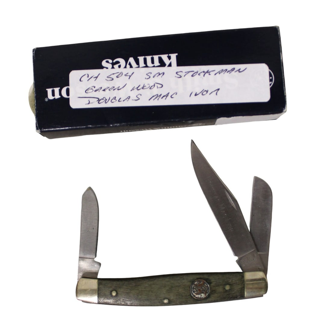 Smith & Wesson CH504 Stockman Green Wood Doublas Mac Ivory Knife: Smith & Wesson CH504 Stockman Green Wood Doublas Mac Ivory Knife