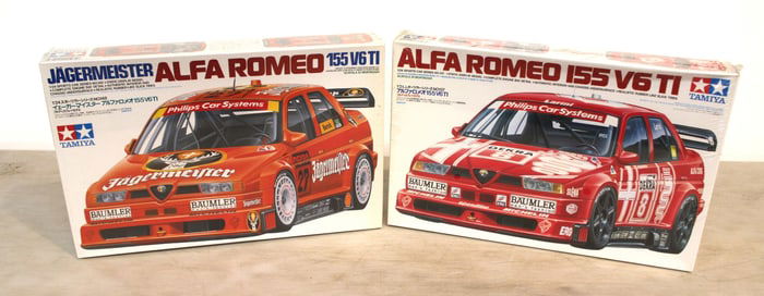 2 unopened 1/24 scale Tamiya models, Alfa Romeo & Jagermeister 155V6TI