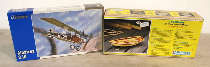 2 models in boxes: Special Hobby Albatros C.III No.SH 48090, The Dingy all wood display model An