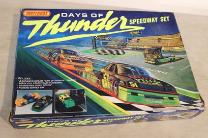 Matchbox Days of Thunder Speedway Set 2 Authentic Diecast Slot Race Cars in unopened box, some