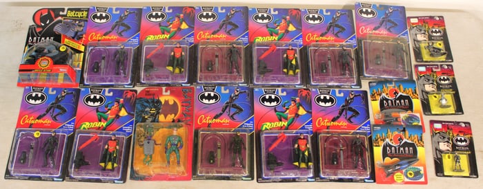 18 Batman Returns Action Figures and Diecast in original unopened package, Batcycle, Penguin