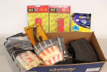 Large assortment of slot car track and accessories, Hornby, SCX, Scalextric and other