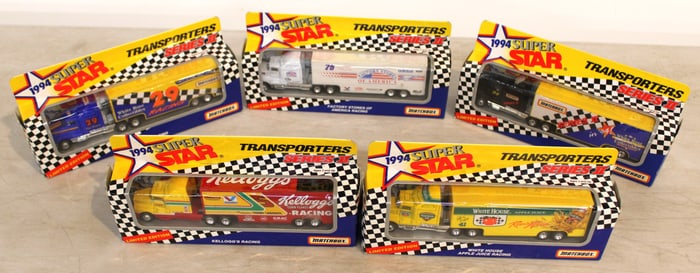 5 Matchbox 1994 Super Star Transporter Series II in unopened original boxes