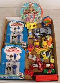 25 assorted toys, matchbox, Ertl, burger king adv. Memorabilia, Hot Wheels, Barney and other