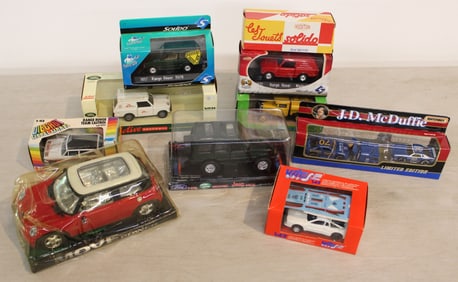 10 mixed lot Solido Verem, Burago diecast trucks, cars  and other in unopened original packages