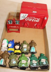 Mixed lot of Vintage Ninja Turtle, Batman, Joker candy containers, Coca-Cola Radio & Cooler