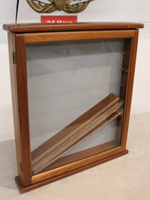 Walnut display case with wooden shelves approx. 26"h x 23"w x 4"d