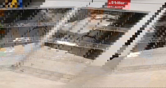 2 plastic with mirror back display cases, each 24"h x 24"w x 3"d, need cleaned