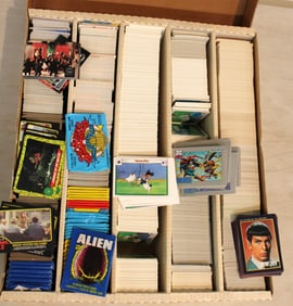 Large box of mixed trading cards: Batman, D.C., StarTrek & others