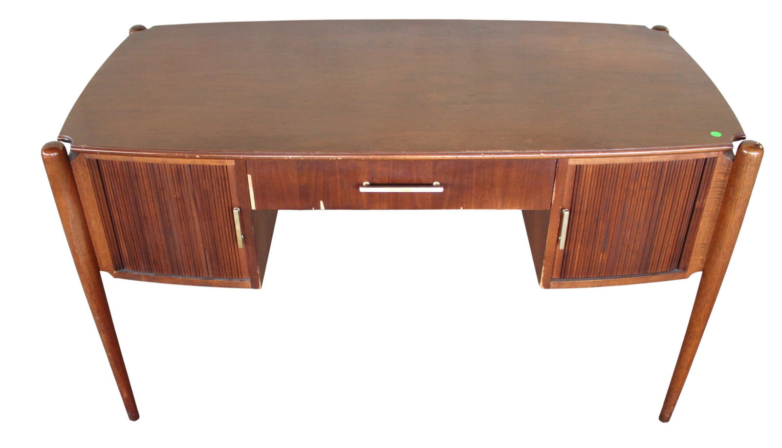 Mid century walnut desk, Sligh Lowry, tambor front drawers: Mid century walnut desk by Sligh Lowry Furniture tambor front drawers that works as should, nice designer model, structurally sound and original finish, with some slight age issues, see photos. 30"h x