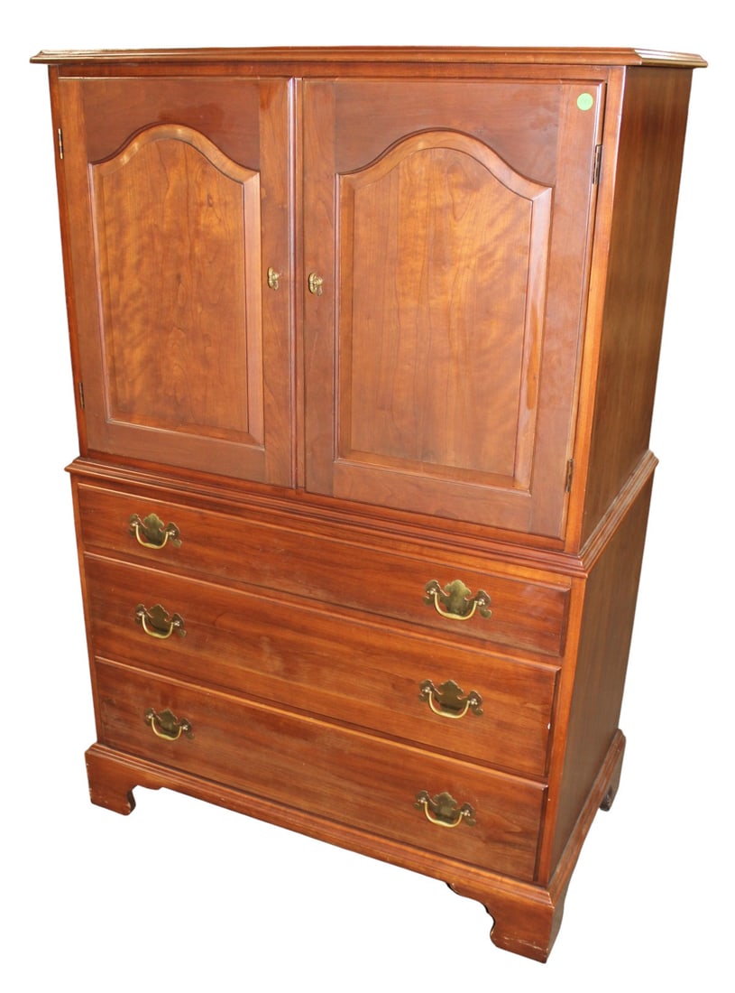 Vintage Henkel Harris solid cherry gentleman's chest with fitted interior: Vintage Henkel Harris Furniture solid cherry 2 door 3 drawer gentleman's chest with fitted interior, structurally sound and in good condition for age, original finish. 55"h x 37"w x 21"d