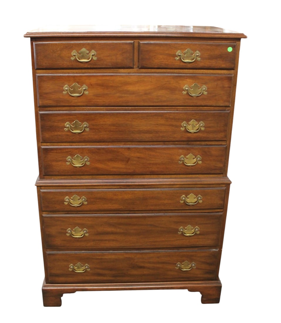 Henkel Harris solid mahogany 8 drawer high chest: Henkel Harris solid mahogany 8 drawer high chest, structurally sound and in good condition with some wear. 56"h x 37"w x 21"d
