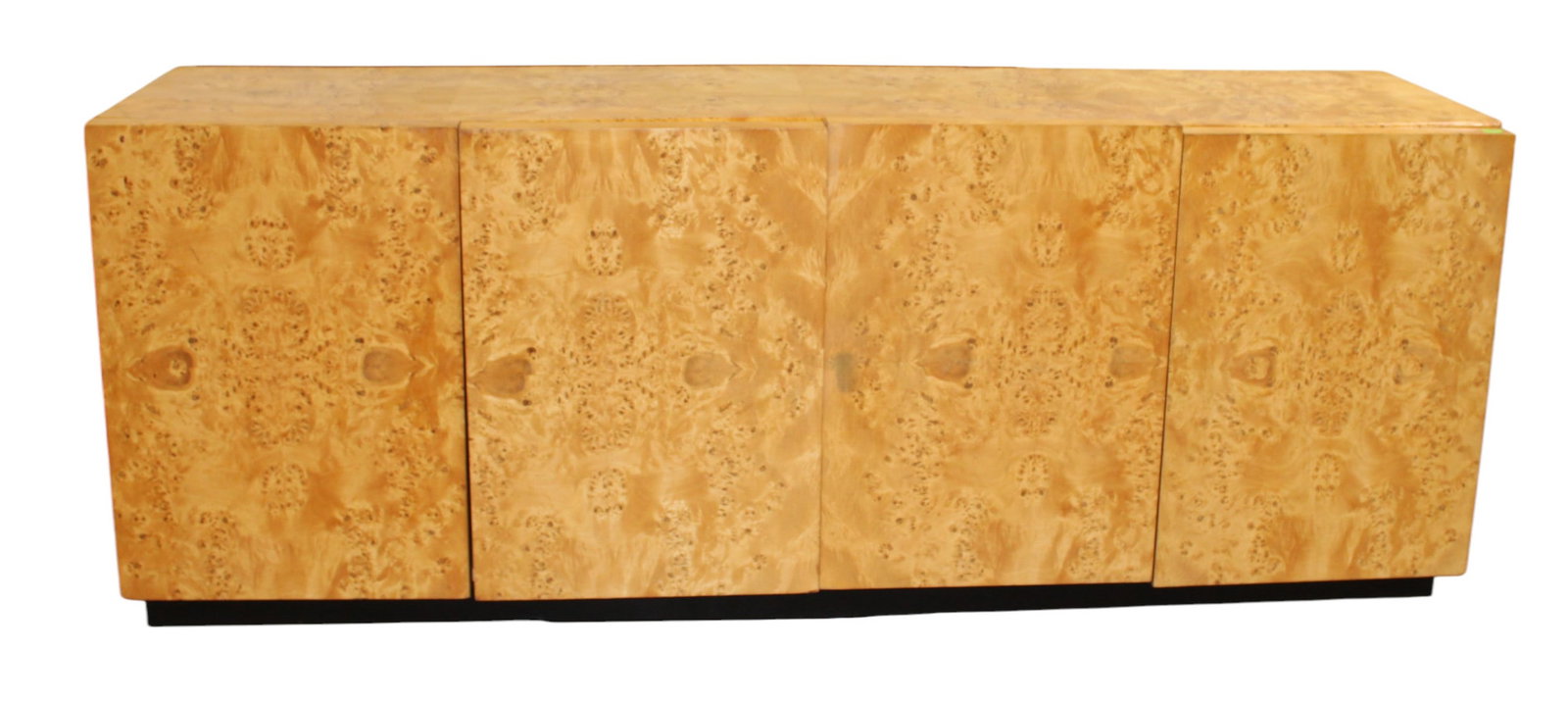 Mid century burl elm 4 door buffet with fitted interior: Mid century burl elm 4 door buffet with fitted interior, structurally sound and in good condition for age, no noticeable issues, has nice finish. 28"h x 74"w x 20"d