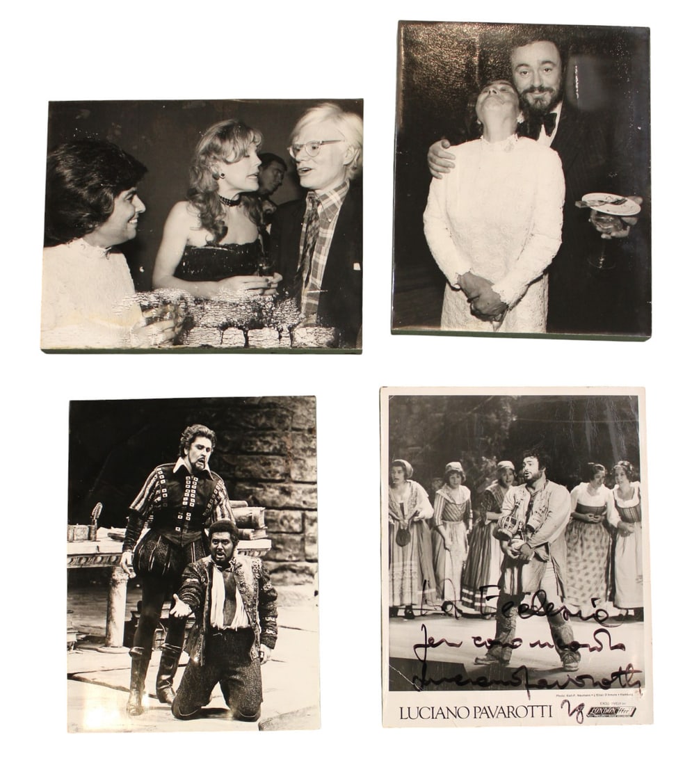 Luciano Pavarotti memorabilia & epherma, private collection: Luciano Pavarotti Opera Singer memorabilia including photos, some autographed including Andy Warhol from private collection of known friend