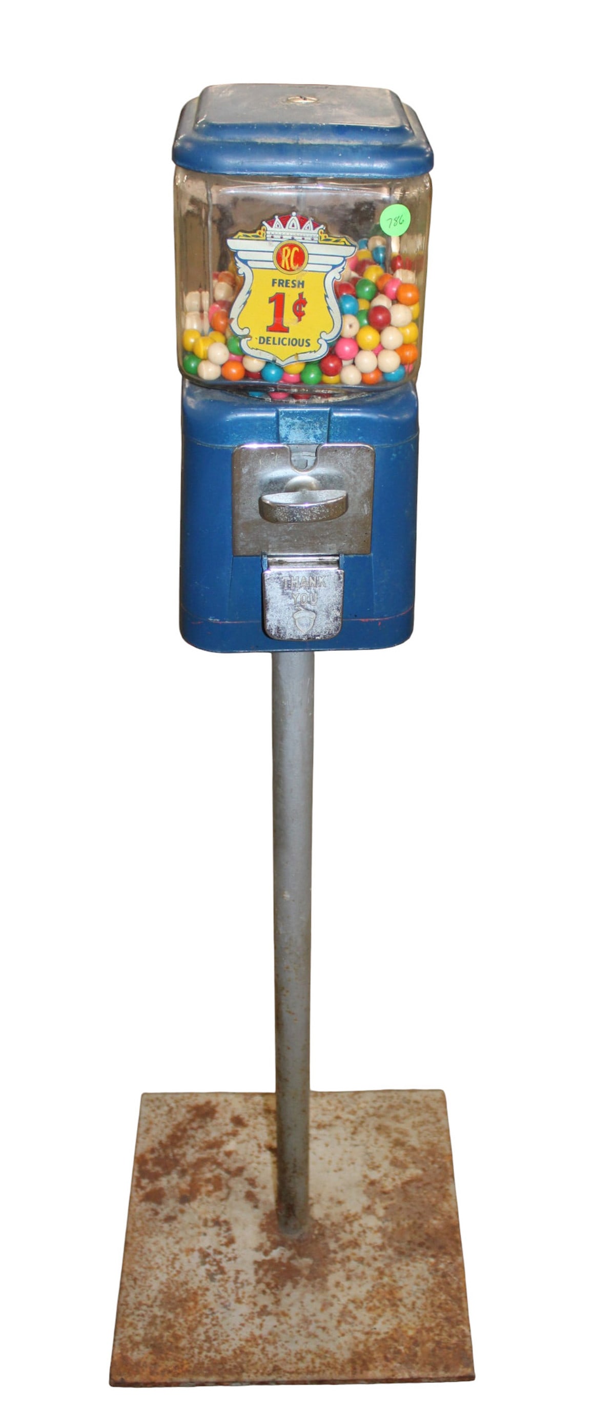 Vintage bubble gum machine on stand, original paint: Vintage bubble gum machine on stand, original paint, structurally sound and in good condition for age. 45"h base is 14" x 14"