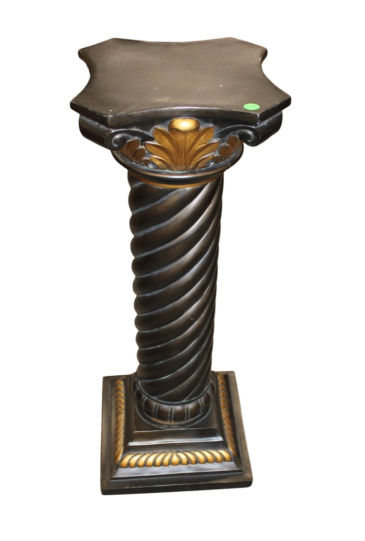 30"h paint decorated column pedestal: Paint decorated column pedestal, composition, structurally sound and in good condition. 30"h x 12"w x 12"d
