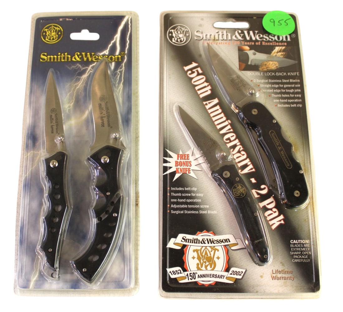 2 New S&W 100th Anniv. & Cutting Horses 2 knife packs in hard plastic: 2 New S&W knives, 100th Anniversary 2 pack & Cutting Horses 2 pack in hard plastic
