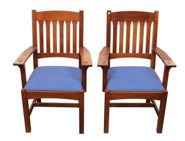 Stickley pair mission arts & crafts cherry arm chairs