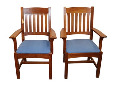 Stickley pair mission arts & crafts cherry arm chairs