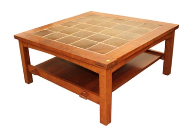 Stickley cherry arts and crafts tile top coffee table