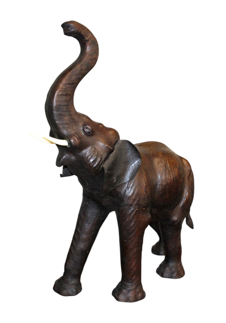 Nice size leather wrap decorative elephant 32"h x 11"w x 26"d (1 of 5)