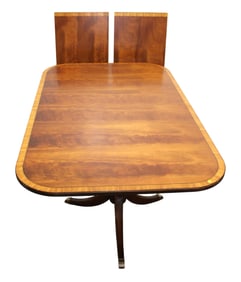 Ethan Allen burl mahogany banded double pedestal dining table