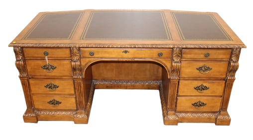Hekman elaboratly carved leather top executive desk