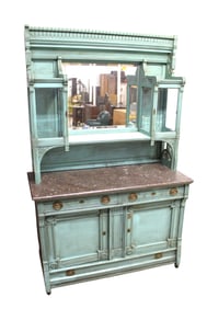 Antique marble top victorian buffet with double curio top