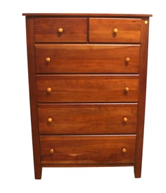 Country shaker style solid cherry 6 drawer high chest made in USA