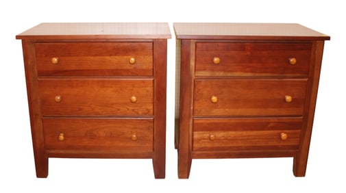 Pair of country shaker style solid cherry 3 drawer nightstands, USA