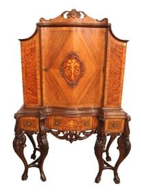 Beautiful antique china cabinet with exotic inlay