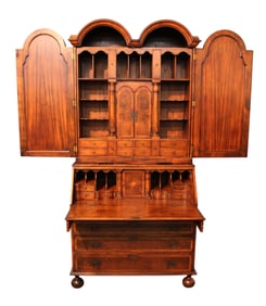 Awesome burl walnut secretary has fitted interior and full double bonnet