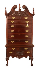 Quality solid mahogany carved and ornate 13 drawer high boy