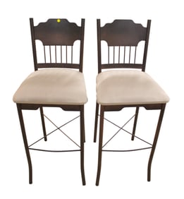 Pair hammered metal bar stools with with foot rests