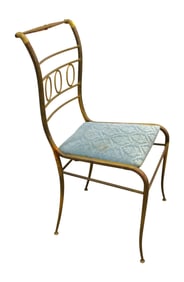 Vintage solid brass music chair with upholstered seat