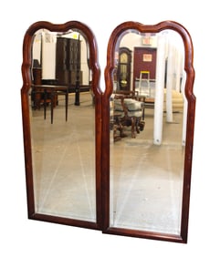 Pair mahogany framed beveled glass decorator mirrors