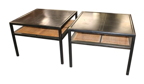 Pair mid century Baker two tier accent tables