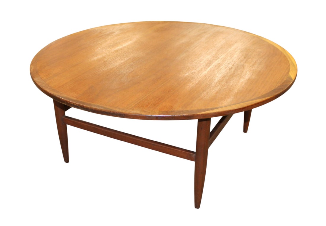 Mid century walnut round banded coffee table (1 of 5)