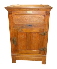 Antique oak white clad ice box with original hardware