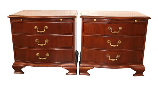 Pair Baker bracket foot nightstands with pull out writing trays