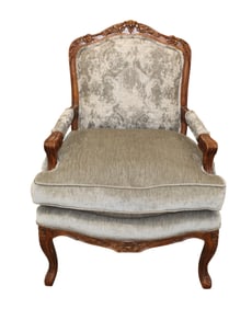 Country french upholstered and mahogany decorator arm chair