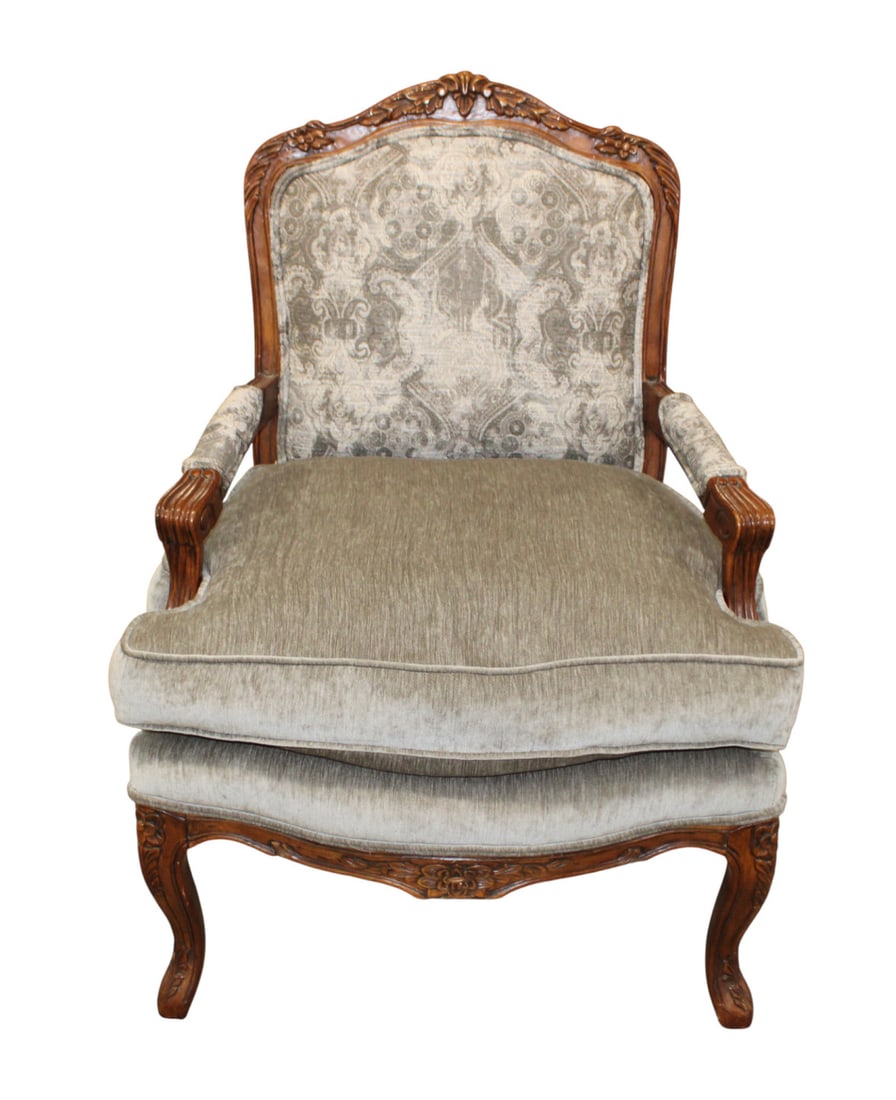 Country french upholstered and mahogany decorator arm chair (1 of 7)