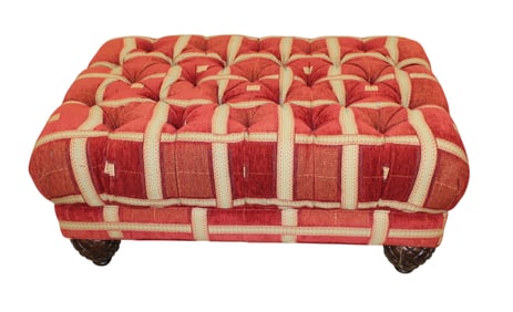 Quality upholstered ottoman on mahogany pineapple legs