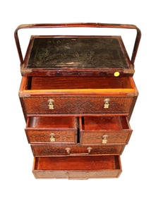 Semi antique Asian lift top storage box with handle