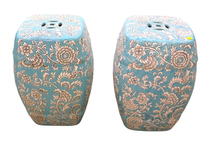 Pair of blue and white Chinese garden pedestals