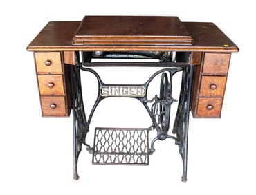 Antique oak treadle Singer sewing machine